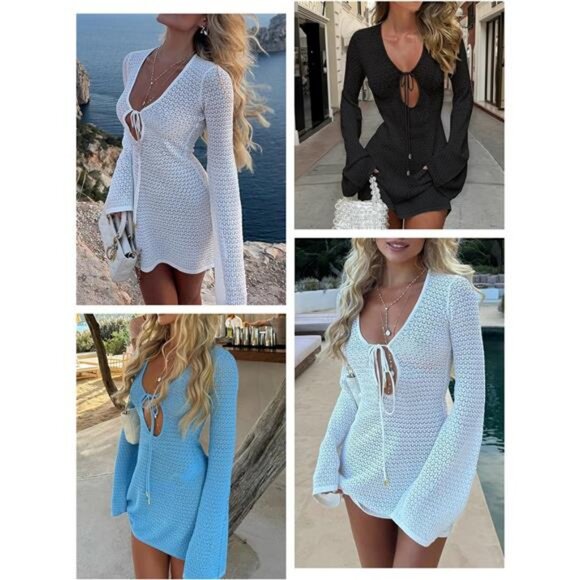 Womens Swimsuit Crochet Swim Cover Up Summer Bathing Suit Swimwear - Picture 2 of 7